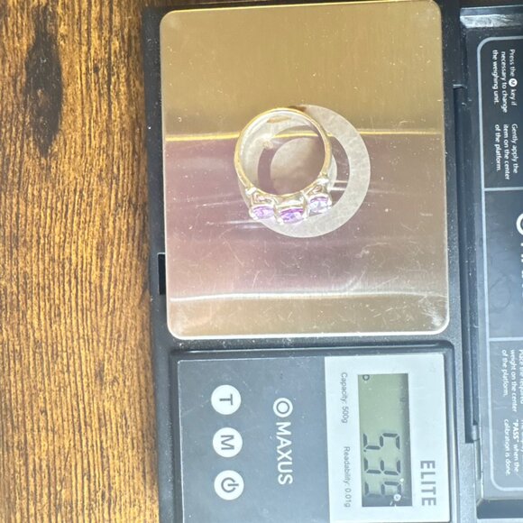 VTG Sterling Silver 925 Amethyst Three-Stone Prong Set Ring Size 8.5 Fit - Picture 9 of 10